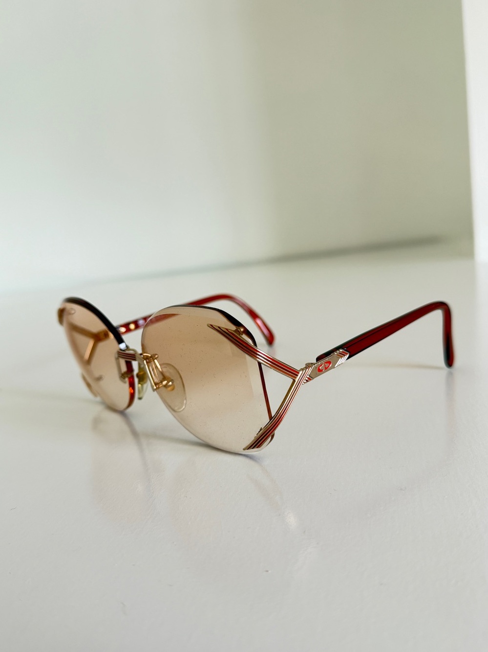 Vintage Christian Dior 2289 Sunglasses Optyl Gold Burgundy 80s Butterfly Austria
